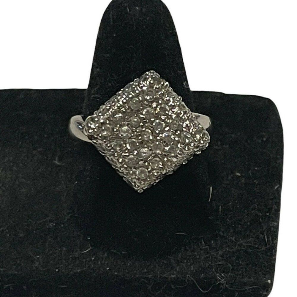 women’s sz 6 sterling silver 925 cocktail ring Square Rhinestone Elegant